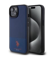 Apple iPhone 15 Uyumlu Kılıf U.S. Polo Assn. Orjinal Lisanslı Suni Deri Arka Yüzey Baskı Logolu Örgü Desenli Kapak (Lacivert)