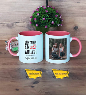 Ablaya Hediye Kupa Bardak Pembe Fotoğraflı Ablaya Doğum Günü Hediyesi