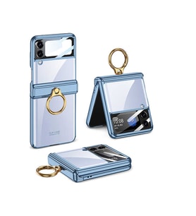 Lexroo Galaxy Z Flip 4 Kılıf Kıpta Yüzüklü Lens Korumalı Kılıf - Mavi