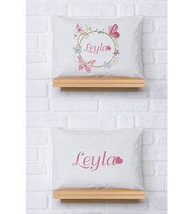 Pia Baby Premium %100 Pamuk İkili İsim Yazılı Kız Bebek Yastık Kılıfı – 35x45 cm Organik Baskı 5070-13 (Ekru)