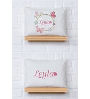 Pia Baby Premium %100 Pamuk İkili İsim Yazılı Kız Bebek Yastık Kılıfı – 35x45 cm Organik Baskı 5070-13 (Ekru)