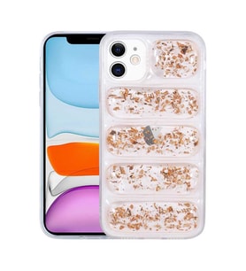 Uyumlu Model Apple iPhone 12 Kılıf Kamera Korumalı Simli Airbag'li Dalga Kapak (Gold)