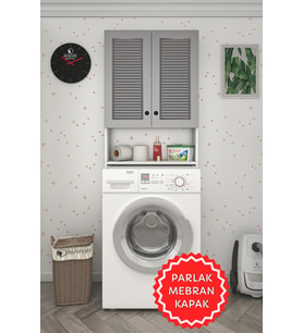 Kenzlife membran çamaşır makinesi dolabı veronika gribyz panjur 180*066*20 mebran kapak suntalam gövde çift kapaklı arkalıksız (Beyaz-Gri)