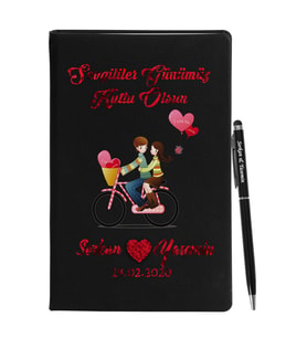 Sevgililer Gününe Özel Siyah Defter Kalem Seti 30
