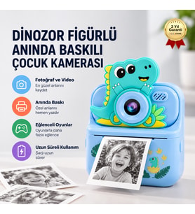 DİNOZOR FİGÜRLÜ ANINDA BASKILI ÇOCUK KAMERASI