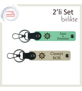 Kaptan Gibi Tarz Sahibi Sevenlere, Gemi Dümeni Anahtarlık Takımı, Açık Yeşil-Sütlü Kahve