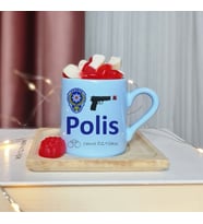 Polis Tasarımlı Kişiye Özel Mavi Türk Kahvesi Fincan