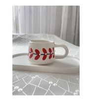 Kırmızı Yaprak Desenli Kupa Bardak Çay Kahve Fincanı