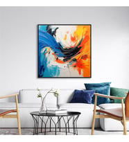 Yağlı Boya Dokulu Tablo Renkli Soyut Siyah Çerçeveli U08095