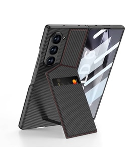 Samsung Galaxy Z Fold 6 Kılıf Karbon Fiber Kartlıklı Kıpta Dik Açılan Kartlıklı (Siyah)