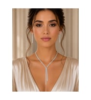 BAGET TAŞLI, GÜMÜŞ RENK Y MODEL, KOLYE VE KÜPE SETİ ACR9834