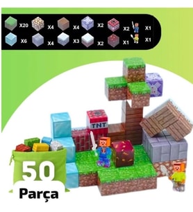 50 Parça Manyetik Küpler Yapı Blokları 2 Adet Sürpriz Karakterler