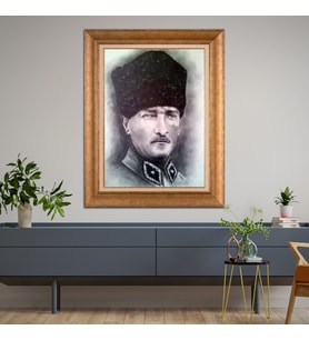 Altın Varaklı Paspartulu Çerçeveli Tablo hb467