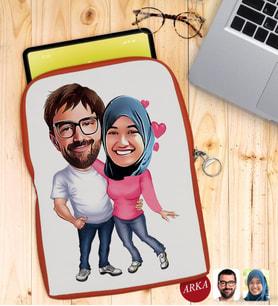 BK Gift Kişiye Özel Sevgililer Karikatürlü Taşınabilir Koruyucu Tablet Kılıfı & Organizer Çanta - Turuncu-58