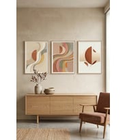 Sakin Toprak Tonlarında Modern Soyut Sanat 3’lü Ahşap Çerçeveli Tablo Seti
