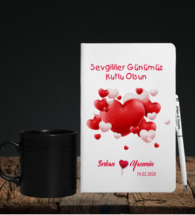 Sevgililer Gününe Özel Defter Kalem & Siyah Varil Kupa Hediye Seti 31