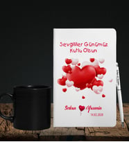 Sevgililer Gününe Özel Defter Kalem & Siyah Varil Kupa Hediye Seti 31