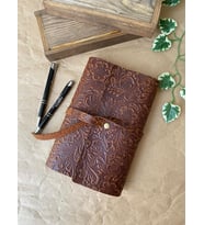 ALESTA LEATHER İsme Özel El Yapımı Hakiki Deri Kitap / Defter / Ajanda Kılıfı -  KİTAP HEDİYELİ (Çiçek Motifli)