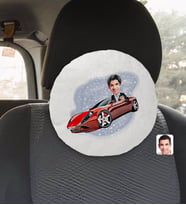 BK Gift Kişiye Özel Plakalı Erkek Ferrari 458 Karikatürlü Yuvarlak Araç Koltuk Yastığı-1