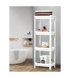 4 katlı 3 Bölmeli Banyo Raf Ünitesi Beyaz Komidin Havluluk rafünitesi