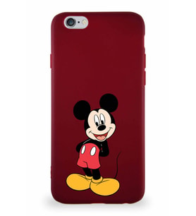 Apple iPhone 6 Soft Premier Kapak Mickey Mouse-B Tasarımlı Silikon Kılıf - Mürdüm (Şeffaf)