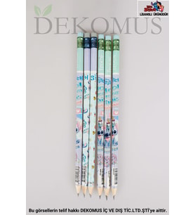 DEKOMUS İLE LİSANSLI STITCH 6 ADET SİLGİLİ KURŞUN KALEM