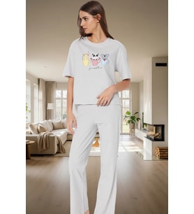 Pamuklu Pijama Takımı Rahat Regular Kalıp Boru Paça Kaliteli İşçilik (Açık Gri)