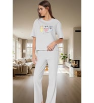 Pamuklu Pijama Takımı Rahat Regular Kalıp Boru Paça Kaliteli İşçilik (Açık Gri)