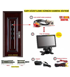 KAPI GÖZETLEME DÜRBÜN KAMERA SİSTEMİ (KAMERA+7 İNÇ EKRAN+ADAPTÖR+BAĞLANTI KABLOSU) HEPSİ BİR ARADA