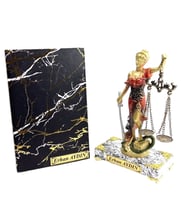 Premium İsimli Ofis Seti - Mermer Tasarımlı Defter ve Kaideli Adalet Heykeli (Model 1)