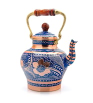 1,9 Litre El Işlemeli Nostaljik Tekli Kalaylı Bakır Demlik, Çaydanlık, Su Isıtıcısı (Mavi)