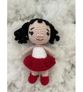 Kırmızı Beyaz Öğrenci Kız Bebek Amigurumi Organik Anahtarlık Oyuncak