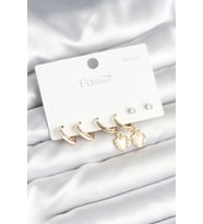 Pirinç Gold Renk Kalp Detaylı 925 Ayar Gümüş Çivili Kadın Küpe Seti 5886 - SSSSSS3202-7151