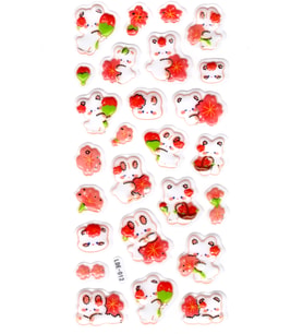 Sticker Kabartmalı Stiker Defter Planlayıcı Etiket (Lde012)-19x9cm - Tavşan Turuncu Çiçek