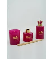 Allaira Circa Pembe Oda Parfümü, Çubuklu Oda Kokusu ve Kokulu Mum Seti (3'lü Set) - Oda, Ofis ve Banyolara Özel (Fresh Kokulu)