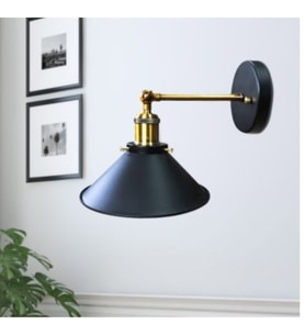 RİOLİGHT VİNTAGE,RUSTİK.RETRO MAFSALLI HAREKETLİ BAŞLIK 1XE27 DUYLU METAL DUVAR APLİK ŞAPKA ÇAP:23CM (Siyah)