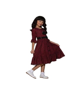 Gülücük Kids Kız Çocuk Çiçekli Şifon Elbise 854 - Bordo - 7 YAŞ (Bordo)