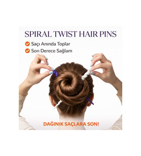 Spiral Saç Tokası 2’li Set (Siyah + Beyaz) 17 cm Topuz Sabitleyici Saç Pimi Sert Plastik