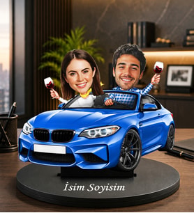 Sevgiliye Özel Karikatürlü Spor Araba Biblo Kişiye Özel Çift Figürlü Romantik Sevgili Hediyesi Çift Biblosu Karikatür Biblo