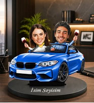 Sevgiliye Özel Karikatürlü Spor Araba Biblo Kişiye Özel Çift Figürlü Romantik Sevgili Hediyesi Çift Biblosu Karikatür Biblo
