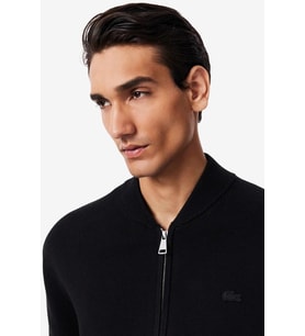 Lacoste Erkek Classic Fit Fermuarlı Kolej Yaka Pamuklu Yünlü Kalın Hırka Siyah