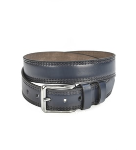 DeepSEA Erkek  4 cm Eninde Yanları Dikiş Nakışlı Mat Suni Deri Kemer 2402611 (Lacivert)