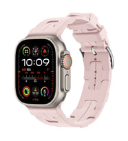 Apple Watch Ultra 49mm Uyumlu Kordon Silikon Yumuşak Esnek Metal Klipsli KRD-92 Kayış (Açık Pembe)