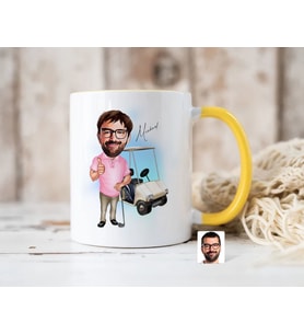 Bk Gift Kişiye Özel Golf Oyuncusu Karikatürlü Sarı Kupa Bardak-7, Sevgiliye Hediye, Arkadaşa Hediye