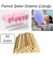 50 Adet Pamuk Şeker Dolama Çubuğu Çıtası Ahşap Pamuk Şeker Çubuğu  Pamuklu Helva Dolama Çubuğu