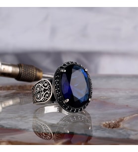 ZİRKON TAŞLI OVAL MODEL 925 AYAR GÜMÜŞ ERKEK YÜZÜK