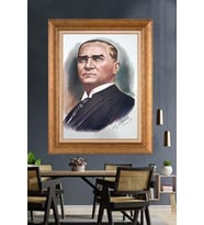 Altın Varaklı Çerçeveli Paspartulu Atatürk Tablo TR1601 (Gold)