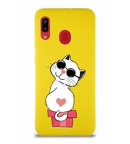 Samsung Galaxy A30 Soft Premier Kapak Coolcat Tasarımlı Silikon Kılıf - Sarı (Şeffaf)