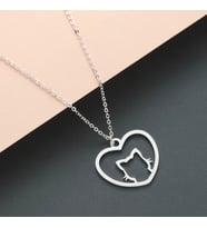 Kişiye Özel 925 Ayar Gümüş Kalp Kedi Kolye (Gümüş)