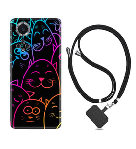 Huawei Nova Y70 Y90 Nova 9 SE  Kılıf Boyun Askılı Silikon Neon Cats 1790